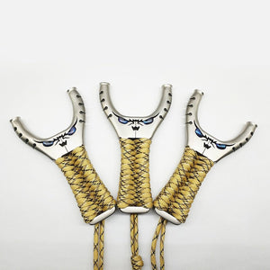 Beige 304 Stainless Steel Little Devil Eyes Flat Leather Slingshot Wrapped With Rope Sports Outdoor Precise Precision Slingshot