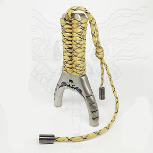 Beige 304 Stainless Steel Little Devil Eyes Flat Leather Slingshot Wrapped With Rope Sports Outdoor Precise Precision Slingshot