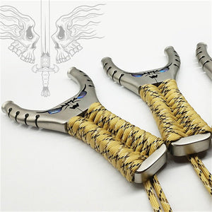 Beige 304 Stainless Steel Little Devil Eyes Flat Leather Slingshot Wrapped With Rope Sports Outdoor Precise Precision Slingshot