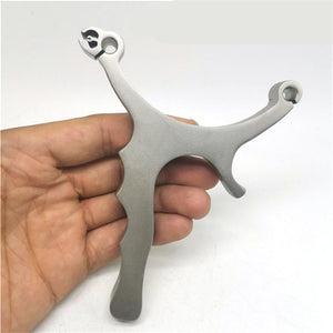 Dim Gray Crooked Handle Single Card Stainless Steel Slingshot MARKSMAN