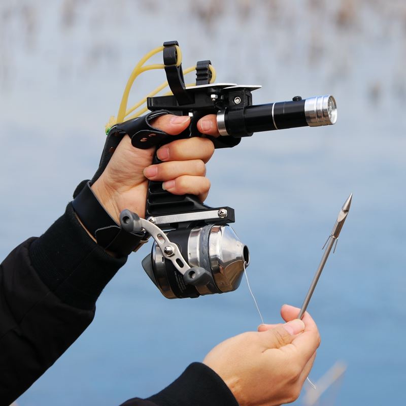 crossbow fishing reel wrist New Black Fishing Slingshot Combo Pack with Metal Reel Outdoor Shootin – INDIAN SLINGSHOT