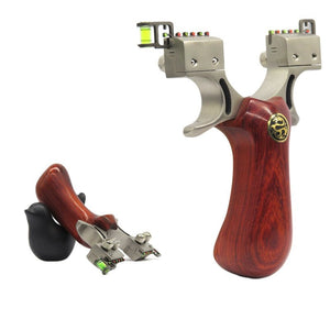 Dim Gray Big Power Bow Stainless Steel Solid Wood Slingshot Chasing Dragon 98K Powerful Catapult Slingshot Flat Leather Press Slingshot