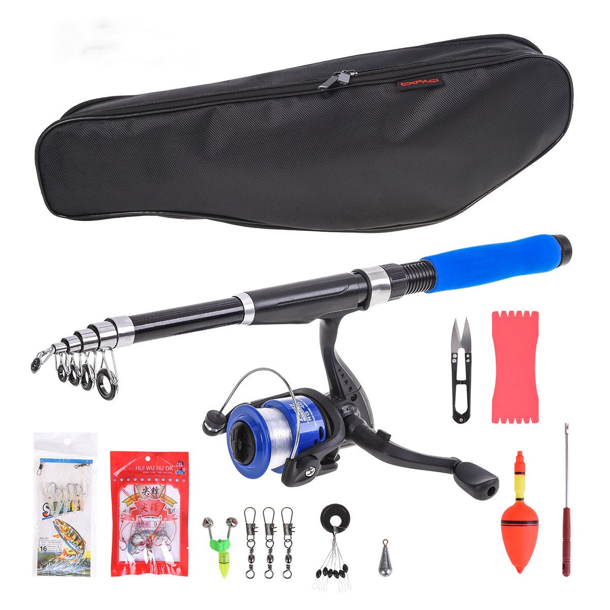 beginner ocean fishing rod and reel combo Blue EVA Sea Rod Set 2.1 Meters Beginner Fishing Rod Fishing Bag Bait – INDIAN SLINGSHOT