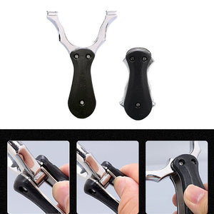 Black Folding Flat Rubber Band Slingshot Resin Patch + Alloy Material Detachable Portable Shrink Slingshot Precision Outdoor Shooting
