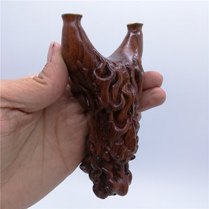 Light Gray High Quality Desert Iron Solid Wood red Sandalwood Dragon Head Slingshot Carved Dragon Head Flat Leather Collection Catapult