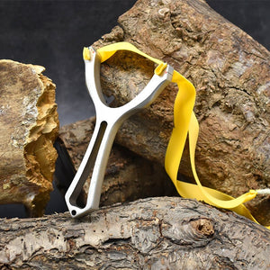 Dim Gray High Quality Metal Powerful Slingshot Outdoor Hunting Bow Catapult with Flat Rubber Band