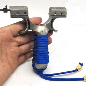 Light Gray 98K Blue Rope Wrap Stainless Steel Slingshot MARKSMAN