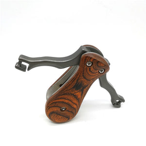Dark Olive Green Wood Patch Folding Stainless Steel Slingshot MARKSMAN