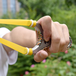 Dim Gray Colored Rope Wrapped Tie-Free Stainless Steel Slingshot MARKSMAN