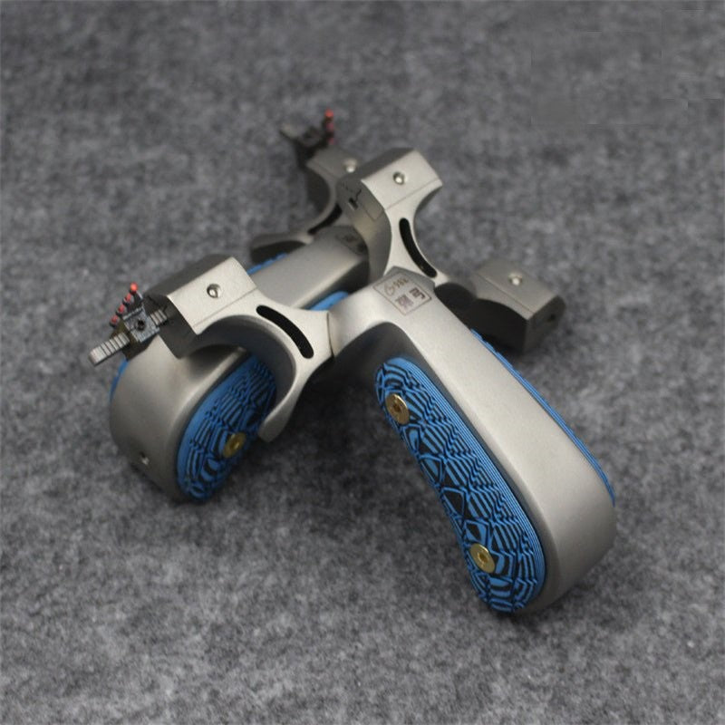 Dim Gray New Blue Print Patch Stainless Steel Slingshot MARKSMAN