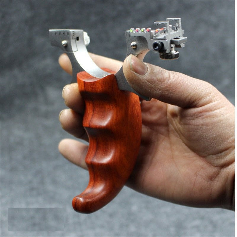 Dim Gray New Powerful Slingshot Flat Rubber Band Fast Pressing High Precision Strap-free Stainless Steel Outdoor Sports Slingshot MARKSMAN