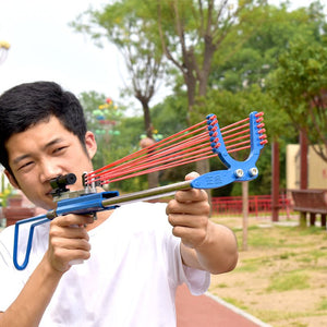 Outdoor professional powerful multifunctional Blue telescopic long metal slingshot with rubber band for hunting - INDIAN SLINGSHOT