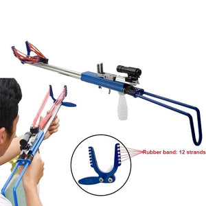 Outdoor professional powerful multifunctional Blue telescopic long metal slingshot with rubber band for hunting - INDIAN SLINGSHOT