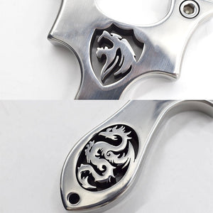 Stainless steel a slingshot hollow carving shooting hunting slingshot dragon and lion pattern - INDIAN SLINGSHOT