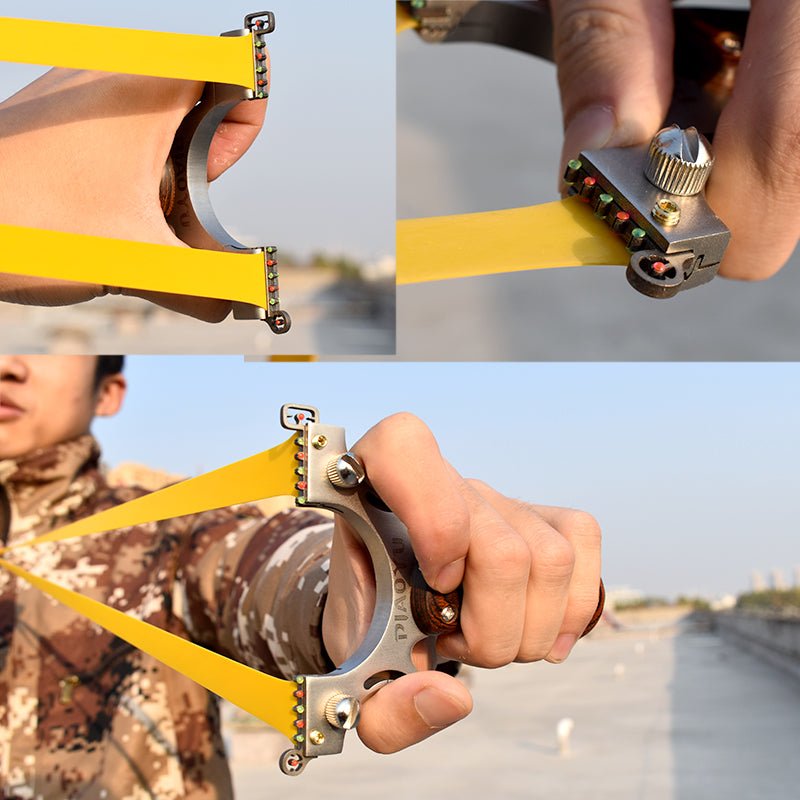 stainless steel wood grain handle convex bottom hunting slingshot outdoor shooting slingshot - INDIAN SLINGSHOT