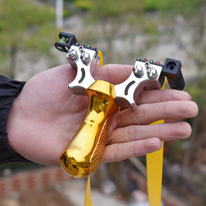 Dim Gray Yellow double screw resin slingshot hunting shooting slingshot portable and durable.