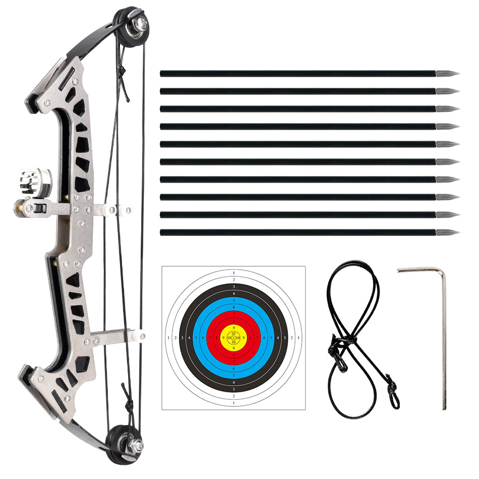 Gray Kids New Stainless Steel High Quality Mini Pulley Compound Bow Target Set For Indoor And Outdoor Shooting Practice | Best for gifts INDIAN SLINGSHOT
