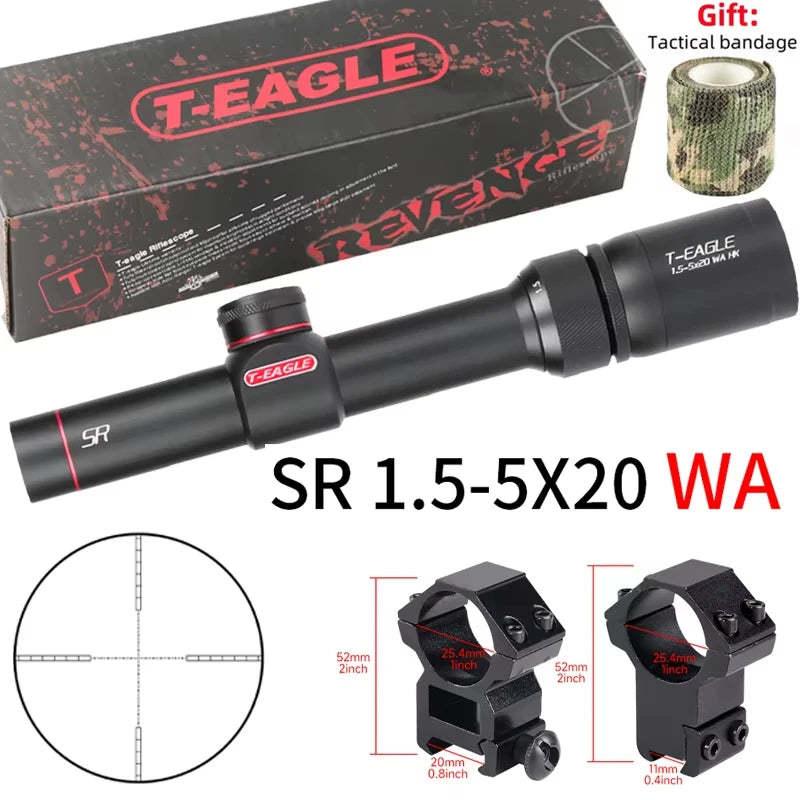White Smoke 1.5-5X20 WA Aluminum Alloy Optical Scope – Waterproof Outdoor Viewing Scope T-EAGLE