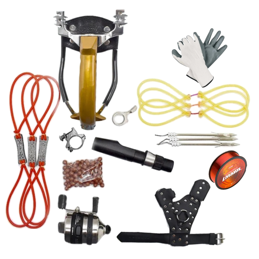 White Smoke Best Stainless Steel Fishing Slingshot with Nylon Metal Reel for Outdoor Fishing Combo Pack MARKSMAN
