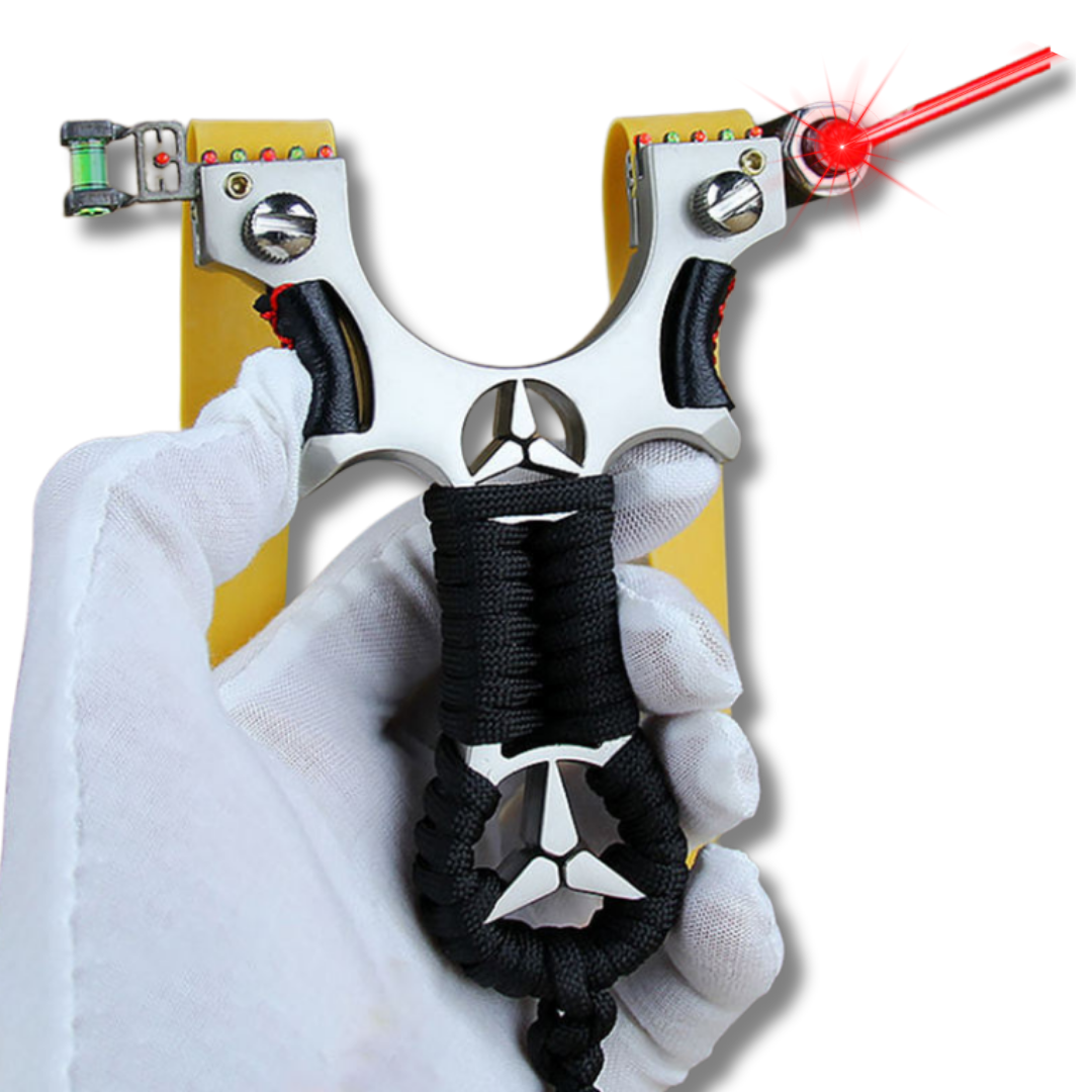 White Smoke Premium Benz Alloy Laser Slingshot – Precision Outdoor Target Shooting Catapult with 250 pieces of mud balls SLINGSTER