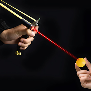 Black Premium Alloy Benz Laser Slingshot with 90° Level Sight & 0.75 mm Rubber Band Pack SLINGSTER