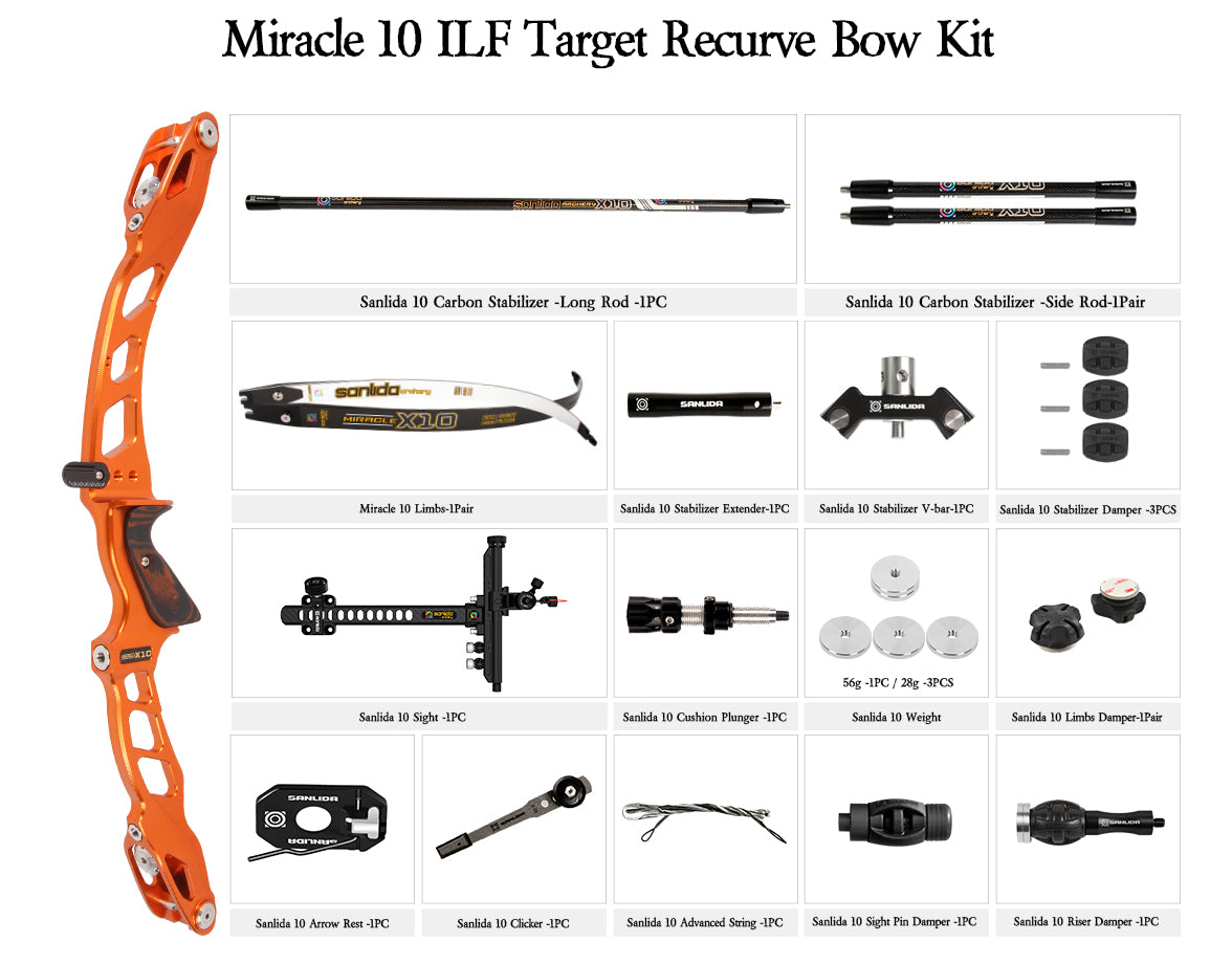 Light Gray Sanlida® Miracle X10 ILF Target Recurve Bow Kit – Orange Edition SANLIDA