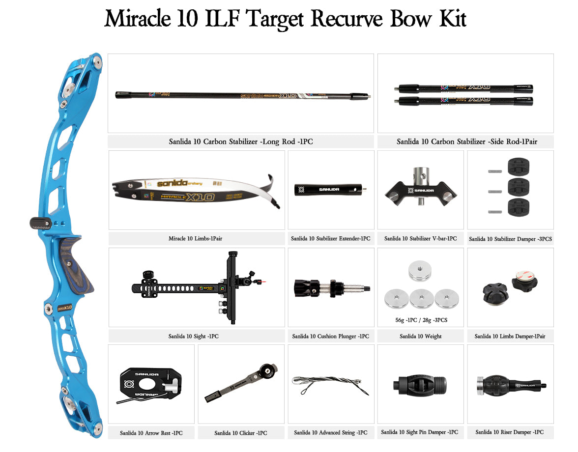 Light Gray Sanlida® Miracle X10 ILF Target Recurve Bow Kit – Light Blue Edition SANLIDA