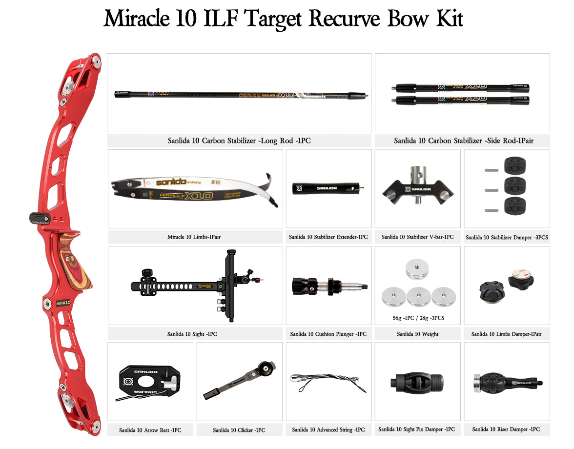 Light Gray Sanlida® Miracle X10 ILF Target Recurve Bow Kit – Red Edition SANLIDA