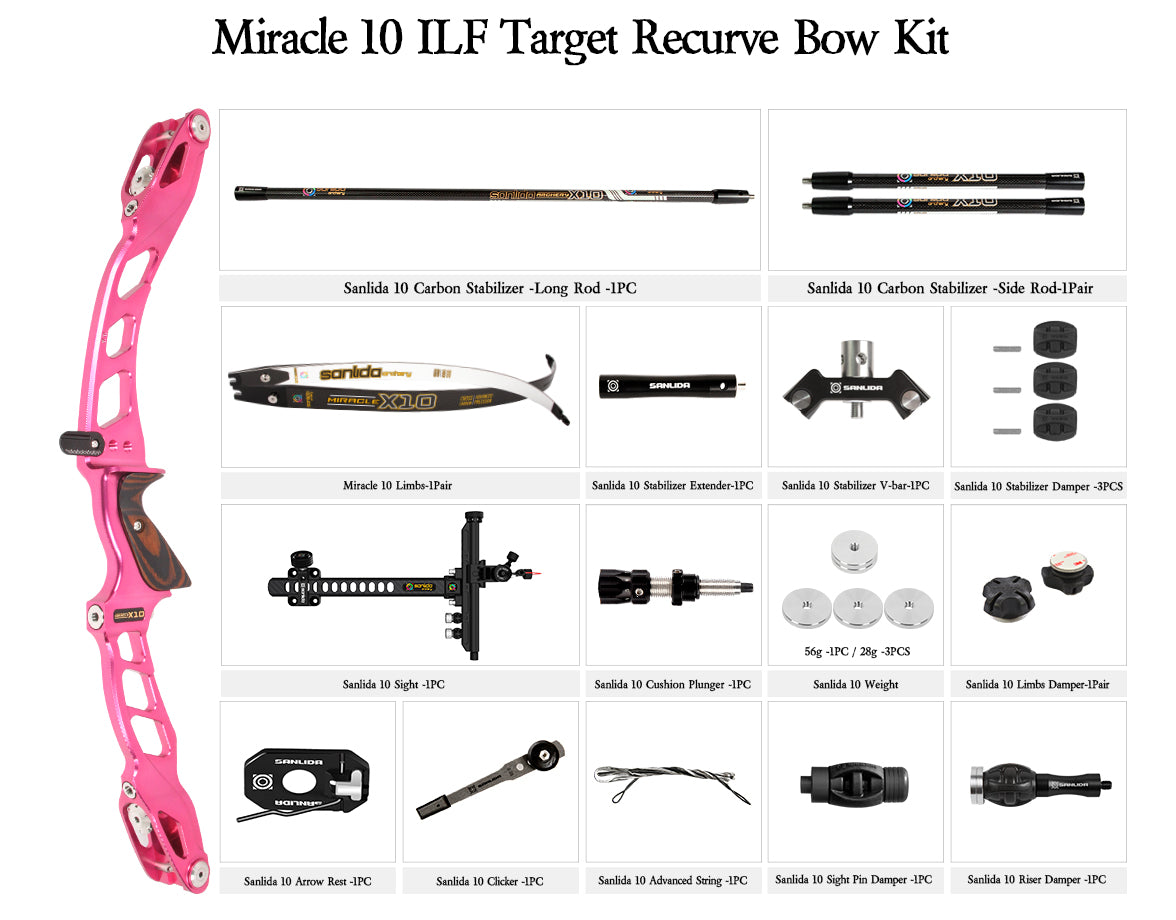 Light Gray Sanlida® Miracle X10 ILF Target Recurve Bow Kit – Pink Edition SANLIDA