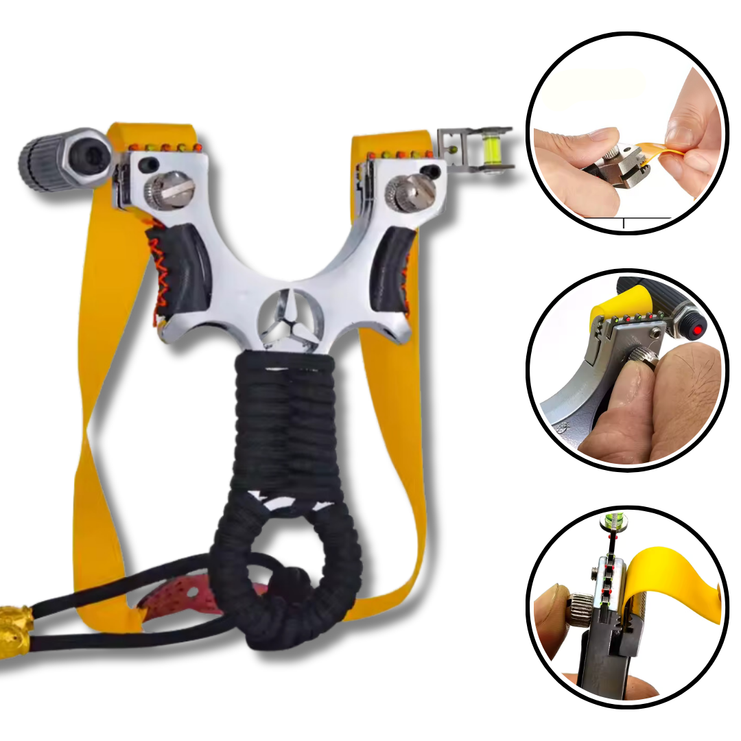 White Smoke Premium Benz Alloy Laser Slingshot – Precision Outdoor Target Shooting Catapult with 250 pieces of mud balls SLINGSTER