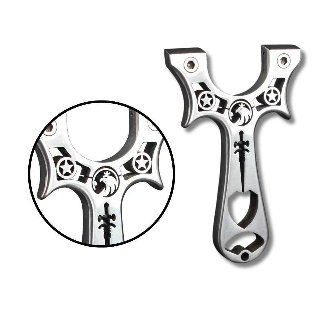 Light Gray Double Star Eagle Sword Stainless Steel Slingshot MARKSMAN