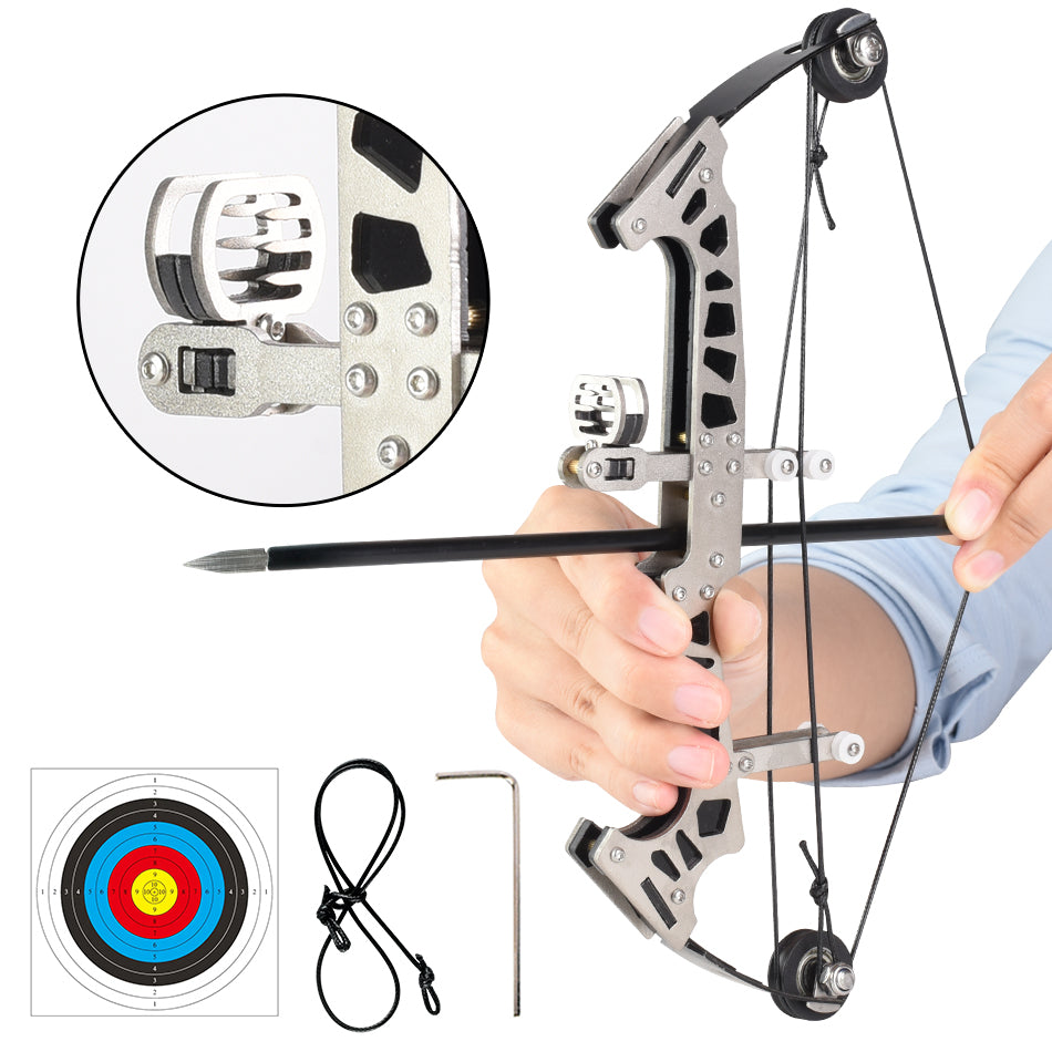 Light Gray Kids New Stainless Steel High Quality Mini Pulley Compound Bow Target Set For Indoor And Outdoor Shooting Practice | Best for gifts INDIAN SLINGSHOT