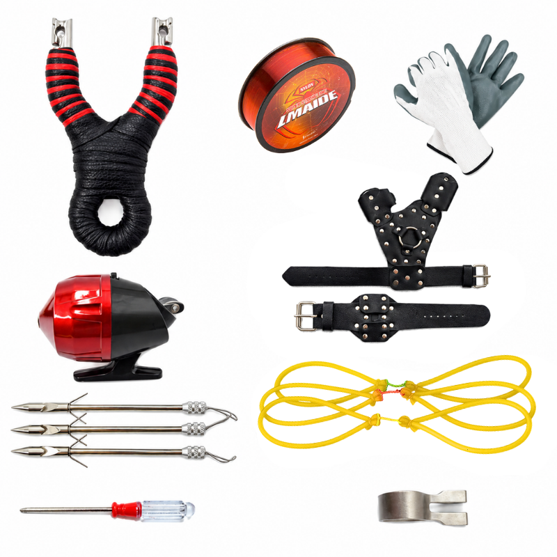 White Smoke Stainless Steel Red Wrap Left and Right Hand Fishing Slingshot Set Outdoor Fish Target Shooting MARKSMAN
