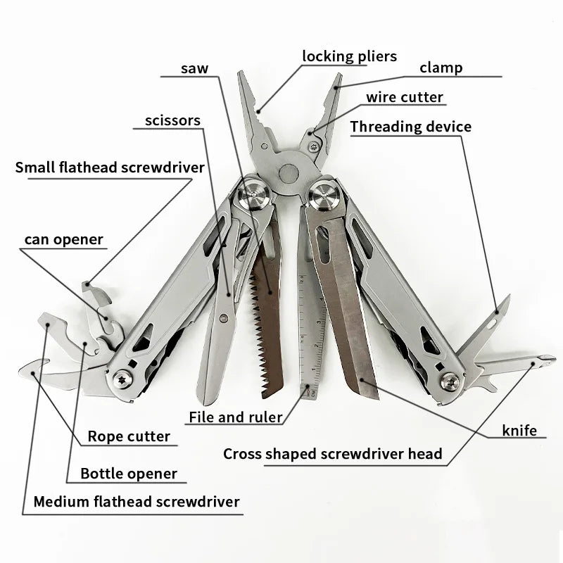 White Smoke 28 in 1 Folding Pocket Multi Tool Stainless Steel Pliers MARKSMAN