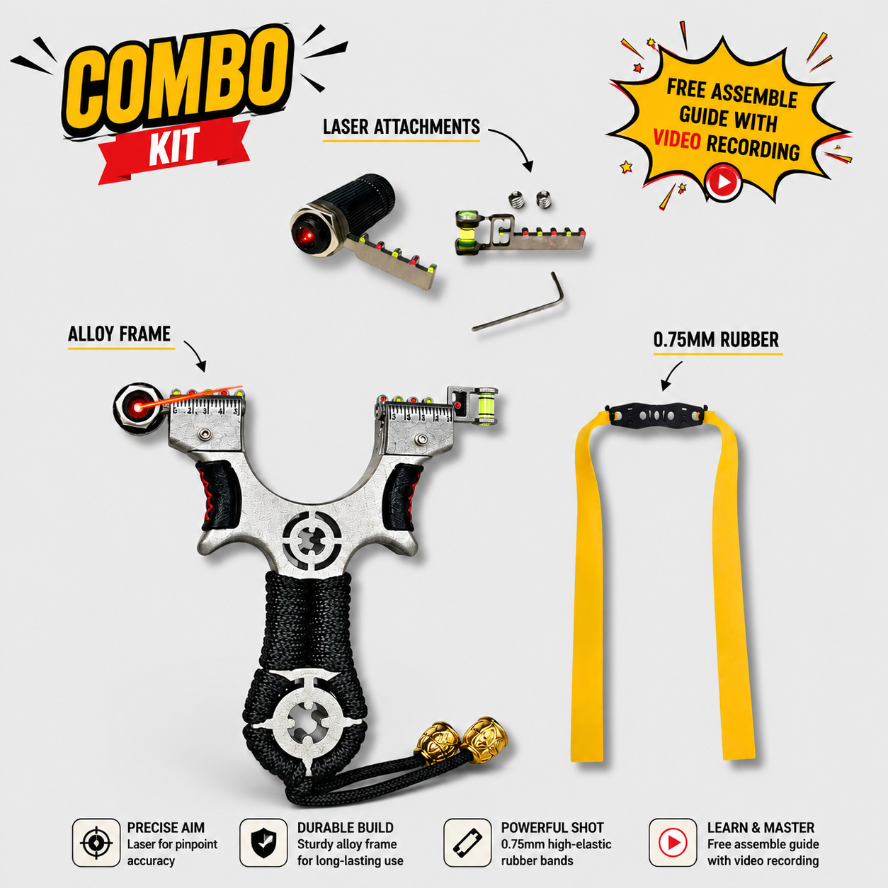 Lavender Bullseye Alloy Slingshot with 0.75mm Yellow Band Combo Kit MARKSMAN