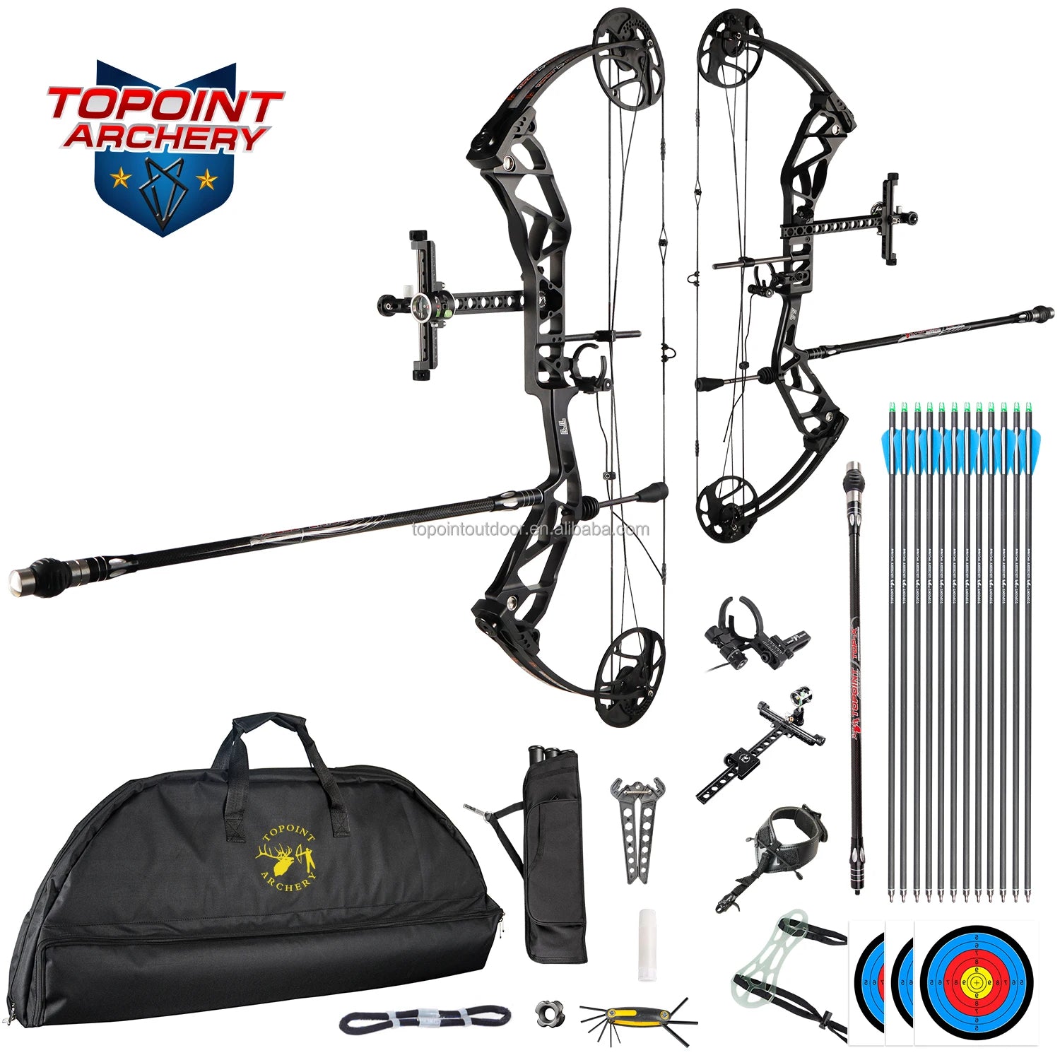 White Smoke TOPOINT T1 Target Compound Bow Competition Package with 12 Arrows Topoint