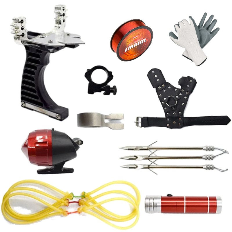 Powerful Black Professional Outdoor Fishing Slingshot With Flash Light Combo Set