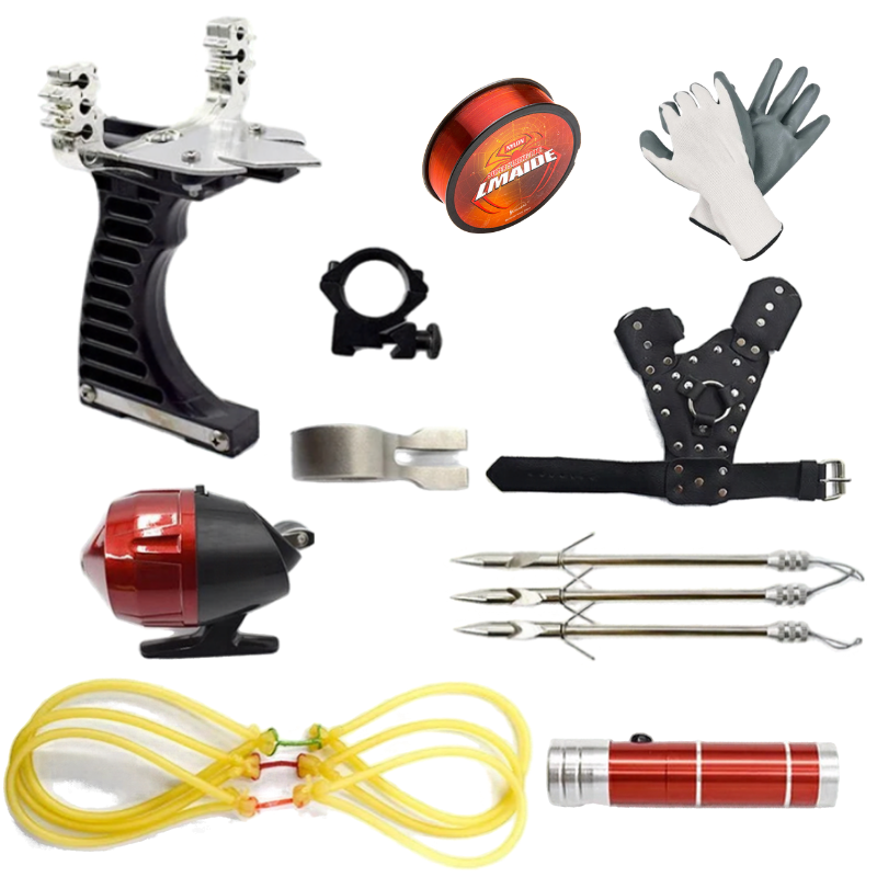 White Smoke Powerful Black Professional Outdoor Fishing Slingshot With Flash Light Combo Set MARKSMAN