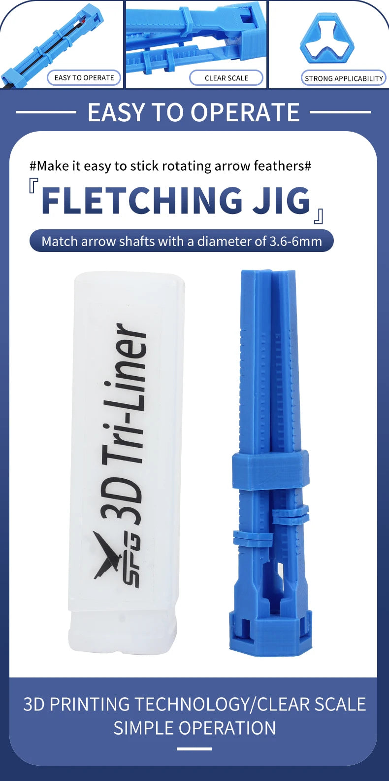 Dark Slate Blue SPG 3D Tri-Liner Fletching Jig – Precision Arrow Vane Marking Tool (Blue) SPG