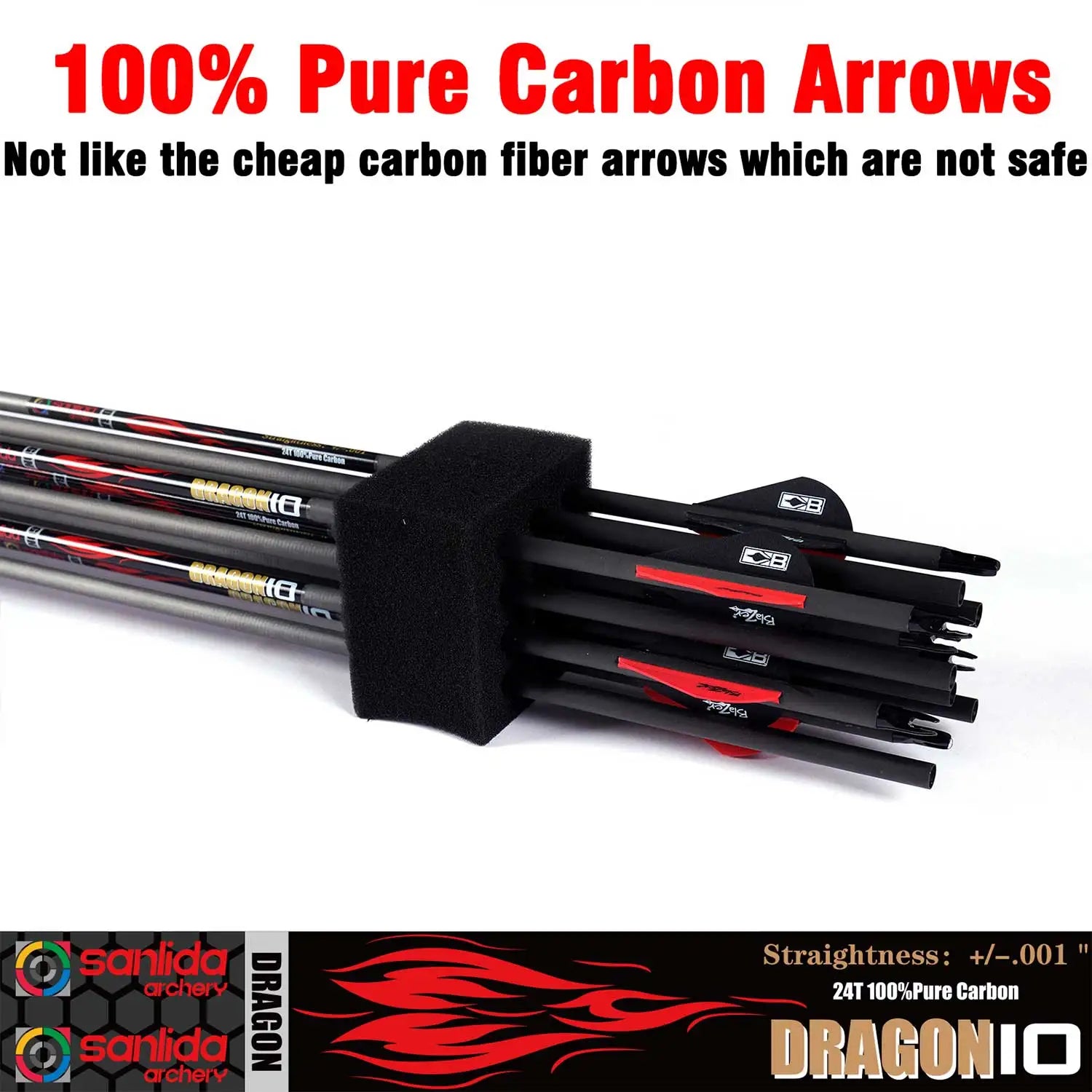 Black Sanlida® Dragon 10 Carbon Arrows (12 Pieces) SANLIDA