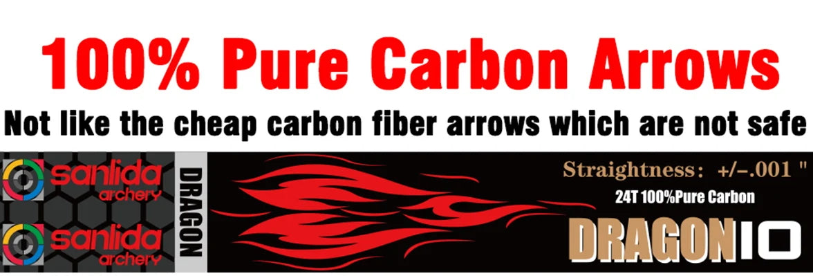 Black Sanlida® Dragon 10 Carbon Arrows (12 Pieces) SANLIDA