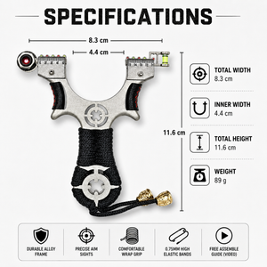 White Smoke Bullseye Alloy Slingshot with 0.75mm Yellow Band Combo Kit MARKSMAN