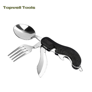 White Smoke 4-in-1 Folding Camping Cutlery Tool | Spoon Fork Knife MARKSMAN
