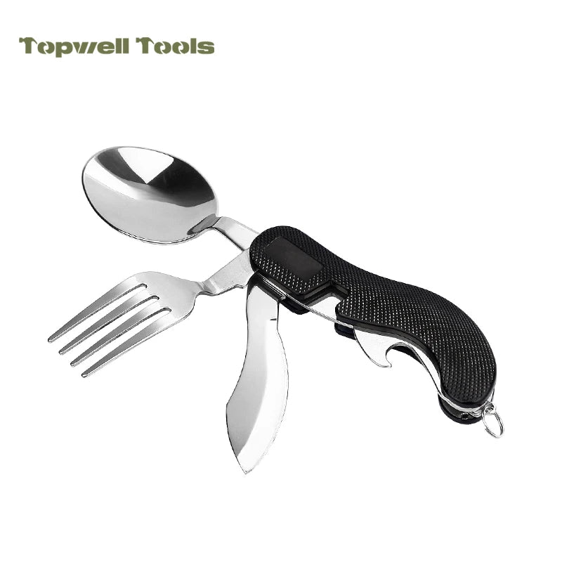 White Smoke 4-in-1 Folding Camping Cutlery Tool | Spoon Fork Knife MARKSMAN