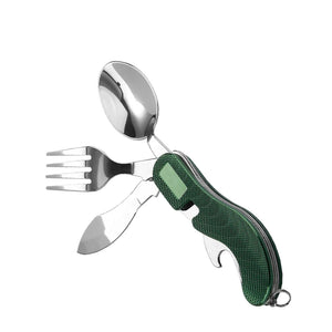 White Smoke 4-in-1 Folding Camping Cutlery Tool | Spoon Fork Knife MARKSMAN