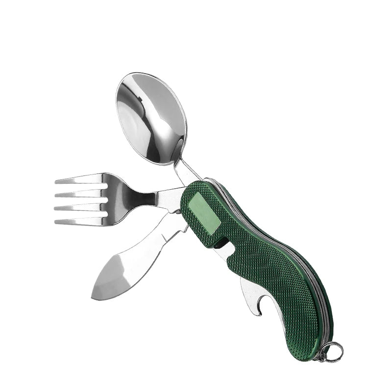 White Smoke 4-in-1 Folding Camping Cutlery Tool | Spoon Fork Knife MARKSMAN