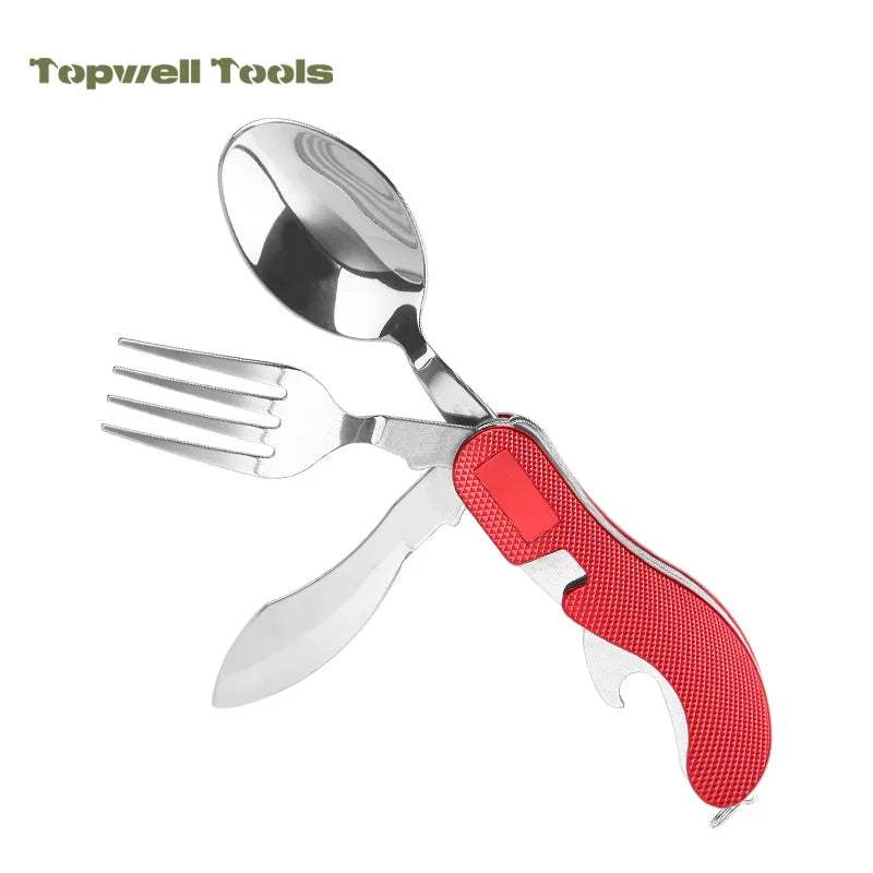 White Smoke 4-in-1 Folding Camping Cutlery Tool | Spoon Fork Knife MARKSMAN