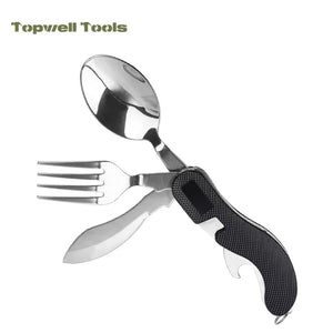 White Smoke 4-in-1 Folding Camping Cutlery Tool | Spoon Fork Knife MARKSMAN