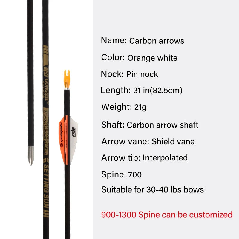 White Smoke SPG 4.2mm Carbon Arrows – 31" Precision Archery Shafts (Spine 700-1300) SPG