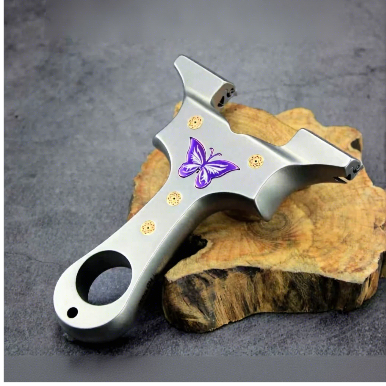 Dim Gray TC4 Titanium Alloy Dragon Tooth Butterfly Slingshot INDIAN SLINGSHOT